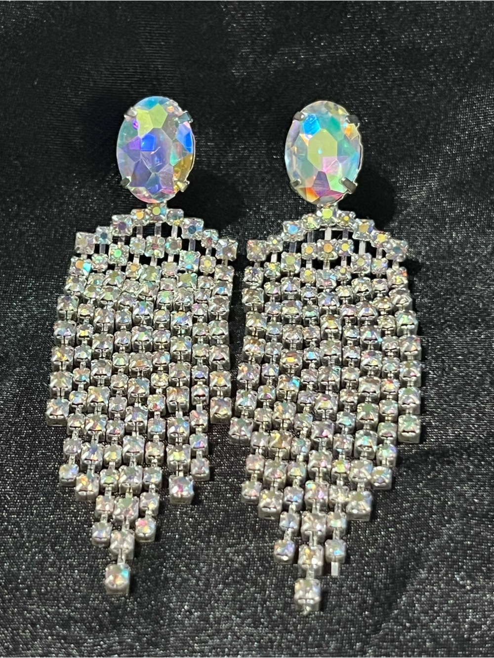 AB Rhinestone Pageant Earrings Crystal Chandelier Statement 4.5”